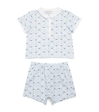 Emporio Armani Kids Cotton Logo Top And Shorts Set In Blue