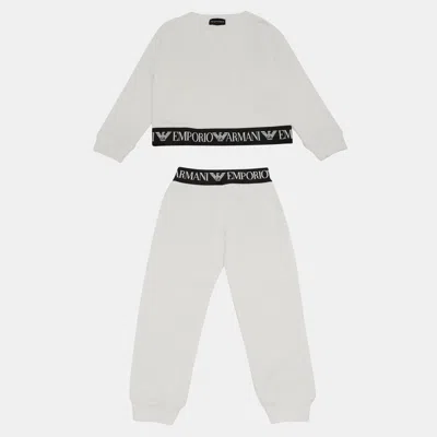 Pre-owned Emporio Armani Kids Cotton Logo Waistband Set 4/6yrs In White