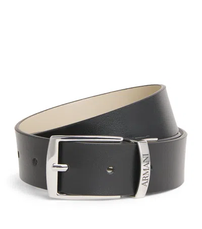 Emporio Armani Kids Leather Logo Belt In Black