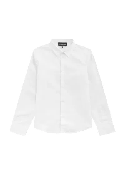 Emporio Armani Kids Logo-jacquard Cotton Shirt In White