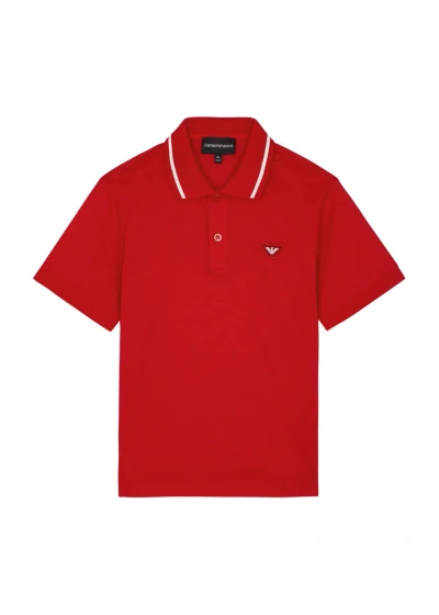 Emporio Armani Kids Logo Jersey Polo Shirt In Red