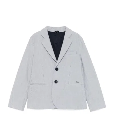 Emporio Armani Kids Logo Plaque Striped Blazer In Gray