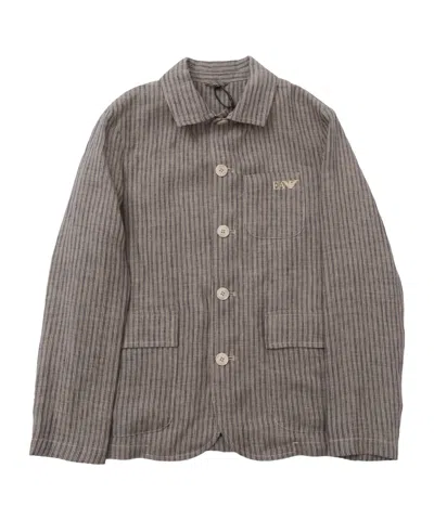 Emporio Armani Kids Logo Plaque Striped Jacket In Brown
