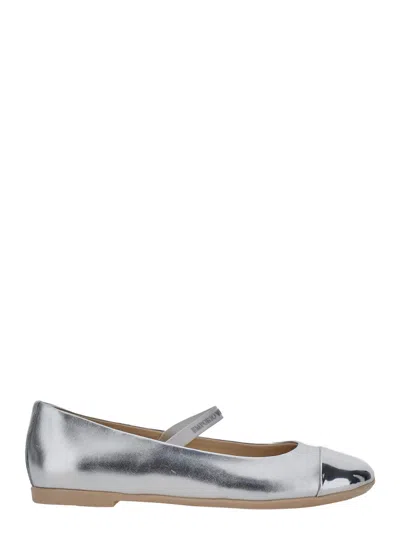 Emporio Armani Kids Mini Ballet Flats With Strap In Leather For Baby Girl In Silver