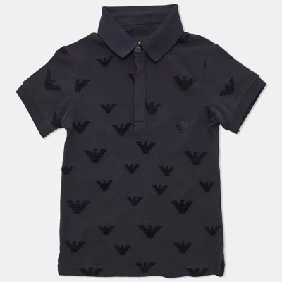 Pre-owned Emporio Armani Kids Navy Blue Logo Flocked Cotton Polo T-shirt 4 Yrs