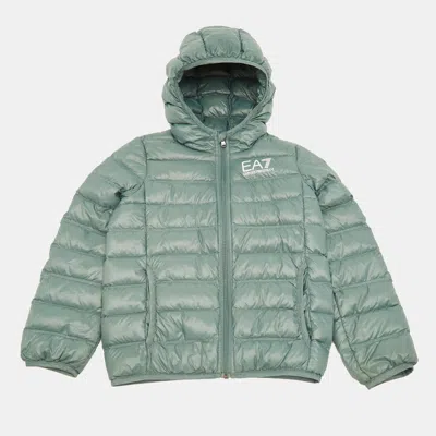Pre-owned Emporio Armani Kids Sage Green Synthetic Printed Puffer Down Jacket 8 Yrs