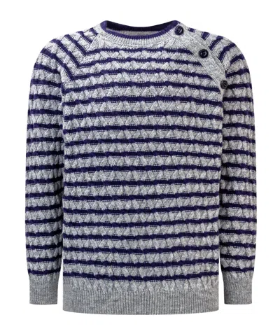 Emporio Armani Kids Striped Crewneck Jumper In Gray