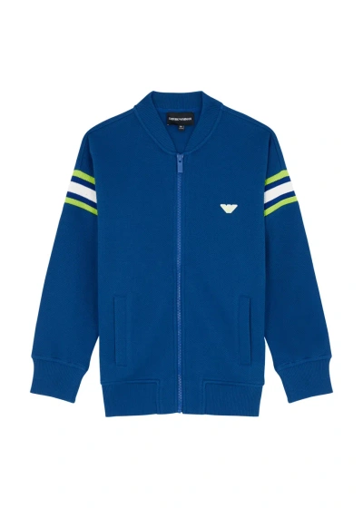 Emporio Armani Kids Striped Logo Cotton Jacket In Blue