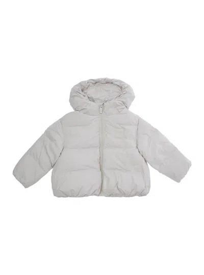 Emporio Armani Kids Unisex Baby Mini Down Jacket With Fixed Hood And Front Logo Patch In White