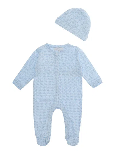 Emporio Armani Kids Unisex Baby Tech Fabric Hooded Jacket And Pants Set In Blue