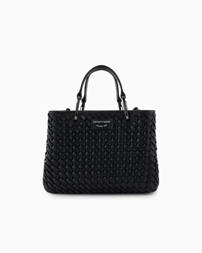 Emporio Armani Kleiner Shopper Myea Aus Geflochtenem Leder In Black