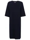 Emporio Armani Navy Blue Midi Dress With Round Neck And Short Sleeves In Black