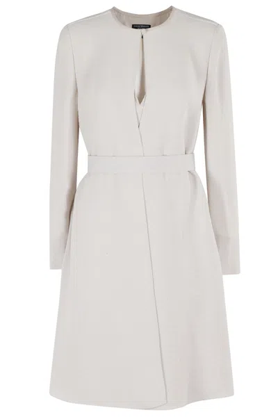 Emporio Armani Knee-length Textured Dress With Tailored Silhouette In White