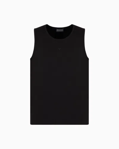 Emporio Armani Knit-effect Ribbed Tank Top In Black
