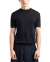 Emporio Armani Knit Jacquard Short Sleeve Sweater In Blue
