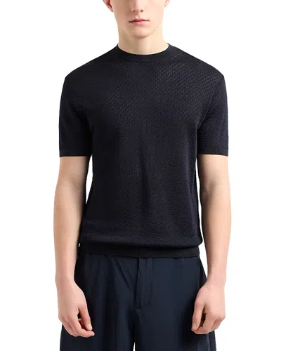 Emporio Armani Knit Jacquard Short Sleeve Sweater In Blue