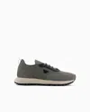 Emporio Armani Knit Sneakers With Suede Details In Grey