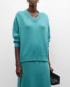 Emporio Armani Official Store Plain-knit, Virgin-wool, Seamless V-neck Jumper In Blue Night