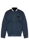 Emporio Armani Eagle Patch Double-jersey Zip-up Sweatshirt In Blue