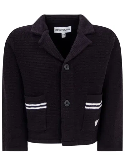 Emporio Armani Kids' Knitted Jacket In Blu Navy