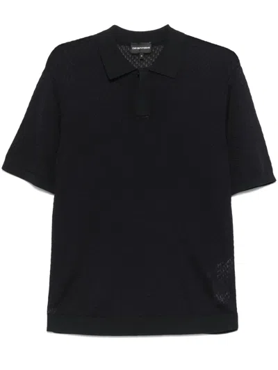 Emporio Armani Knitted Polo Shirt In Blue