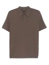 Emporio Armani Jacquard Knitted Polo Shirt In Braun