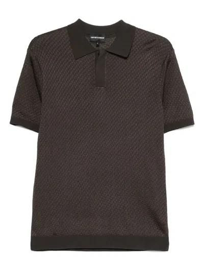 Emporio Armani Knitted Polo Shirt In Brown
