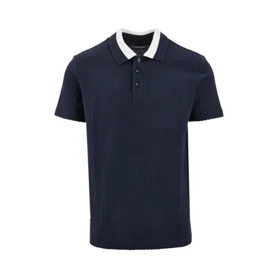 Emporio Armani Knitted Polo Shirt With Jacquard Motif In Blue