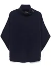 Emporio Armani Womens Virgin Wool Blend Buckle Poncho Sweater In Blau