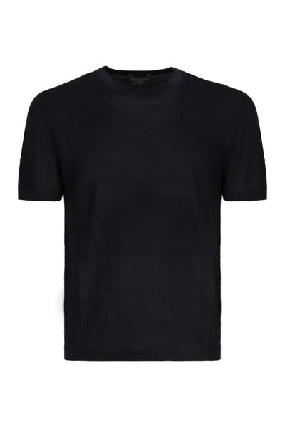 Emporio Armani Knitted T-shirt In Blu Navy Logo (blue)