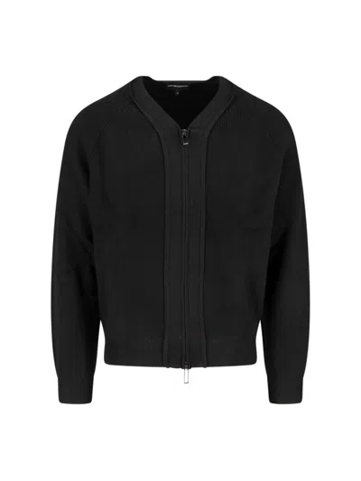 Emporio Armani Knitted Zip Cardigan In Black  