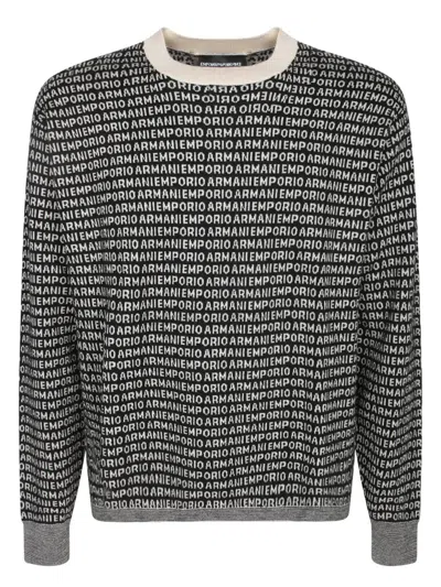 Emporio Armani Black All-over Logo Sweater In Multi