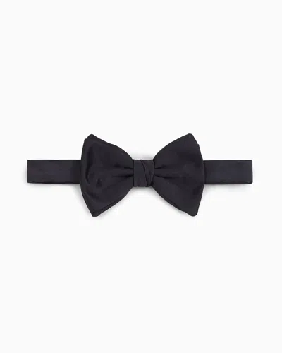 Emporio Armani Knotted Bow Tie In Micro-textured Pure Silk In Black
