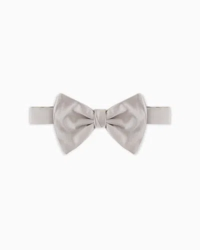 Emporio Armani Official Store Pure Silk Bow Tie With Jacquard Micro-motif In Silver