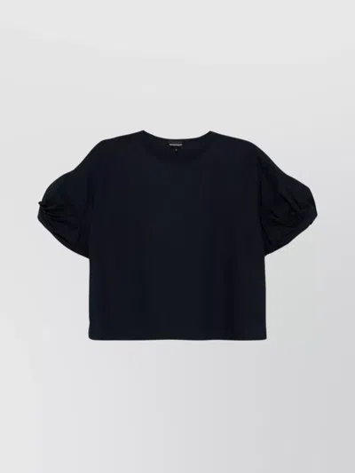 Emporio Armani Knotted Crew Neck Cotton Blouse In Blue