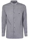Emporio Armani Striped Mandarin-collar Shirt In Black