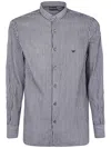 Emporio Armani Striped Mandarin-collar Shirt In Gray