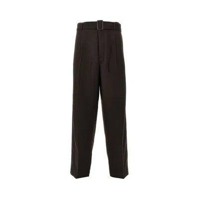Emporio Armani L And Cashmere Pants With Belt In Brown