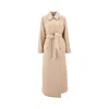 Emporio Armani Wool Melange Belted Trench Coat In Beige
