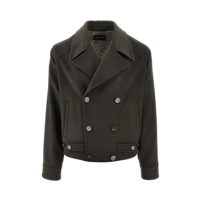 Emporio Armani L Double-breasted Short Blouson Jacket In Black