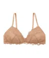 Emporio Armani Asv Eternal Lace Padded Triangle Bra In Recycled Lace In Light Brown