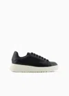 Emporio Armani Tumbled Leather Sneakers In Black