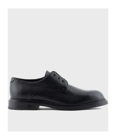 Emporio Armani Lace-up Leather Derby Shoes In Black