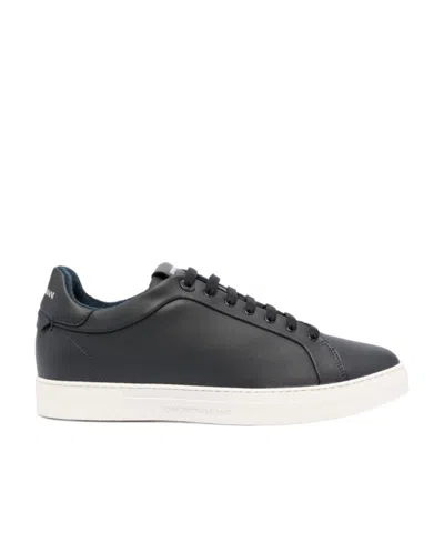 Emporio Armani Lace-up Leather Sneakers In Black