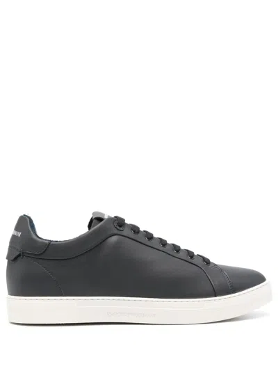 Emporio Armani Lace-up Leather Sneakers In Blue