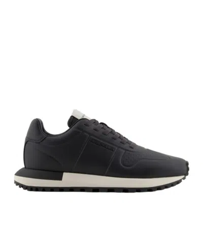 Emporio Armani Lace-up Low-cut Sneakers In Black