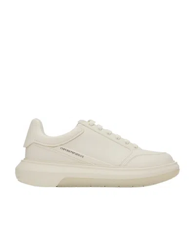 Emporio Armani Lace Up Printed Leisure Sports Shoes In White