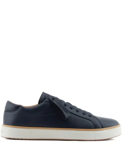 Emporio Armani Leather Sneakers With Contrasting Welt Detail In Multi