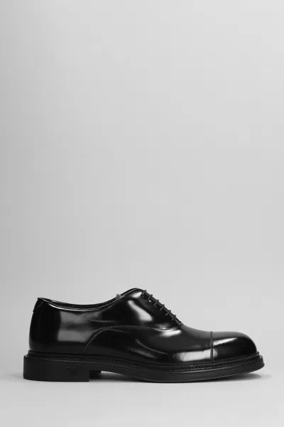 Emporio Armani Lace Up Shoes In Black Leather