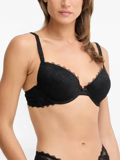 Emporio Armani Lace-overlay Scalloped-edge Bra In Black